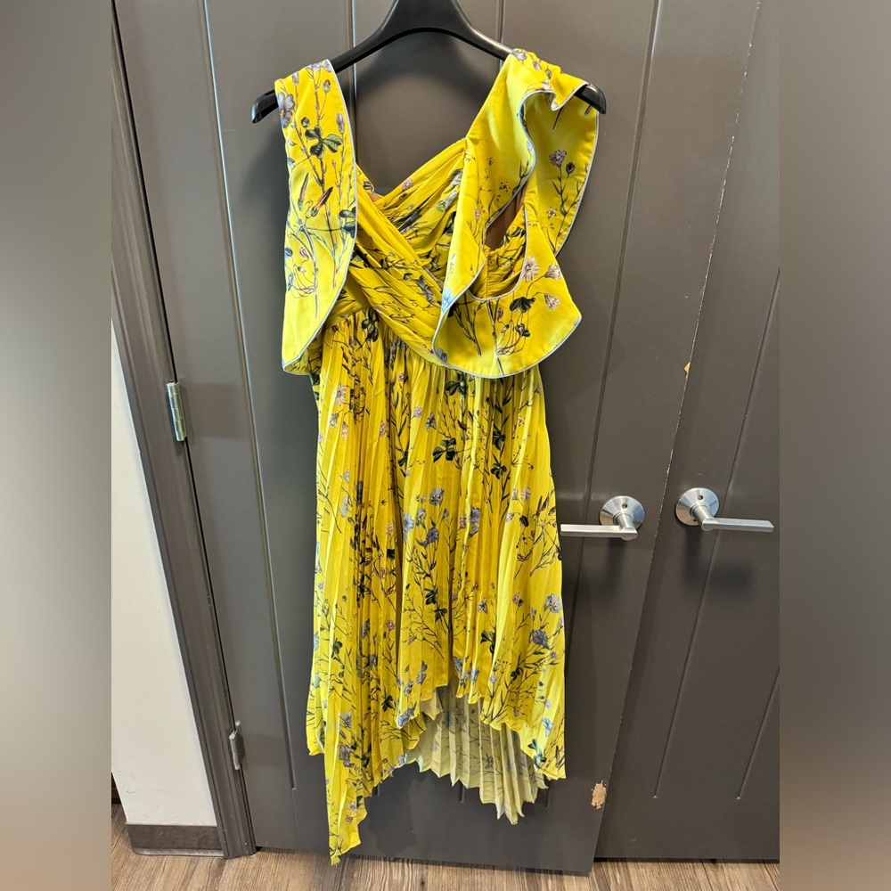Yellow asymmetric, midi dress by self portrait